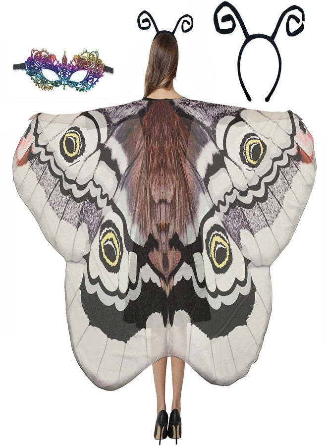 GRAJTCIN Butterfly Wings Cape for Womens Halloween Fairy Pixie Moth Costume Antennas Headband Mask (Grey Emperor Moth) - Image 1